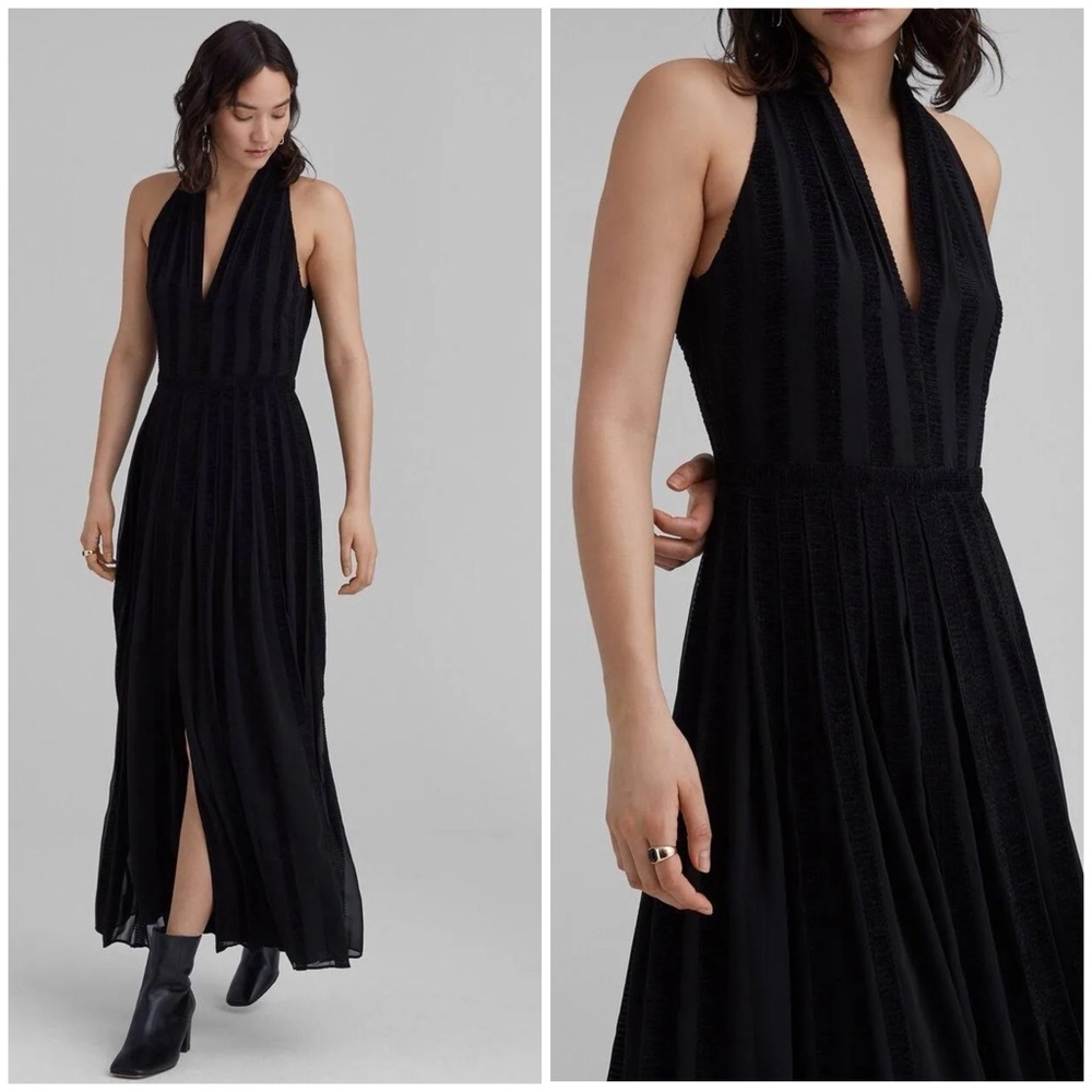 Club Monaco Textured Zig Zag Dress In Black/Noir Maxi Formal 0